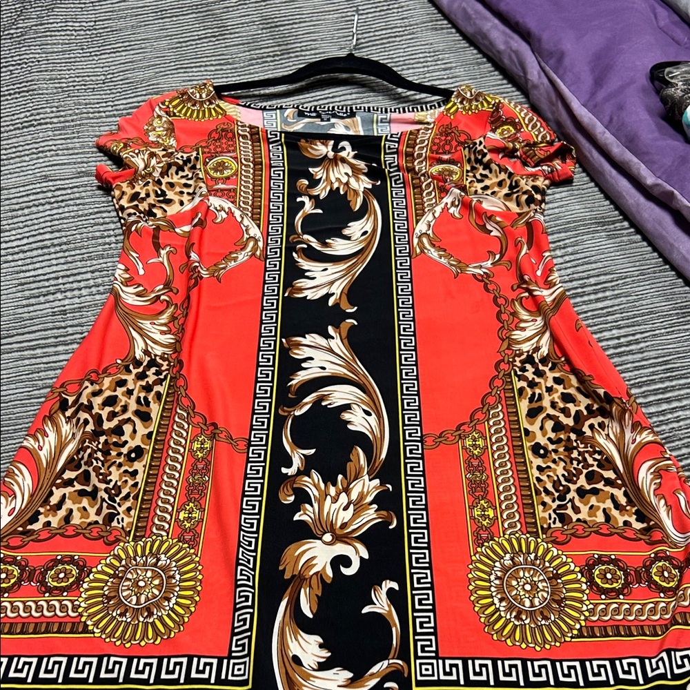 Mlle Gabrielle Red and Black Patterned Dress